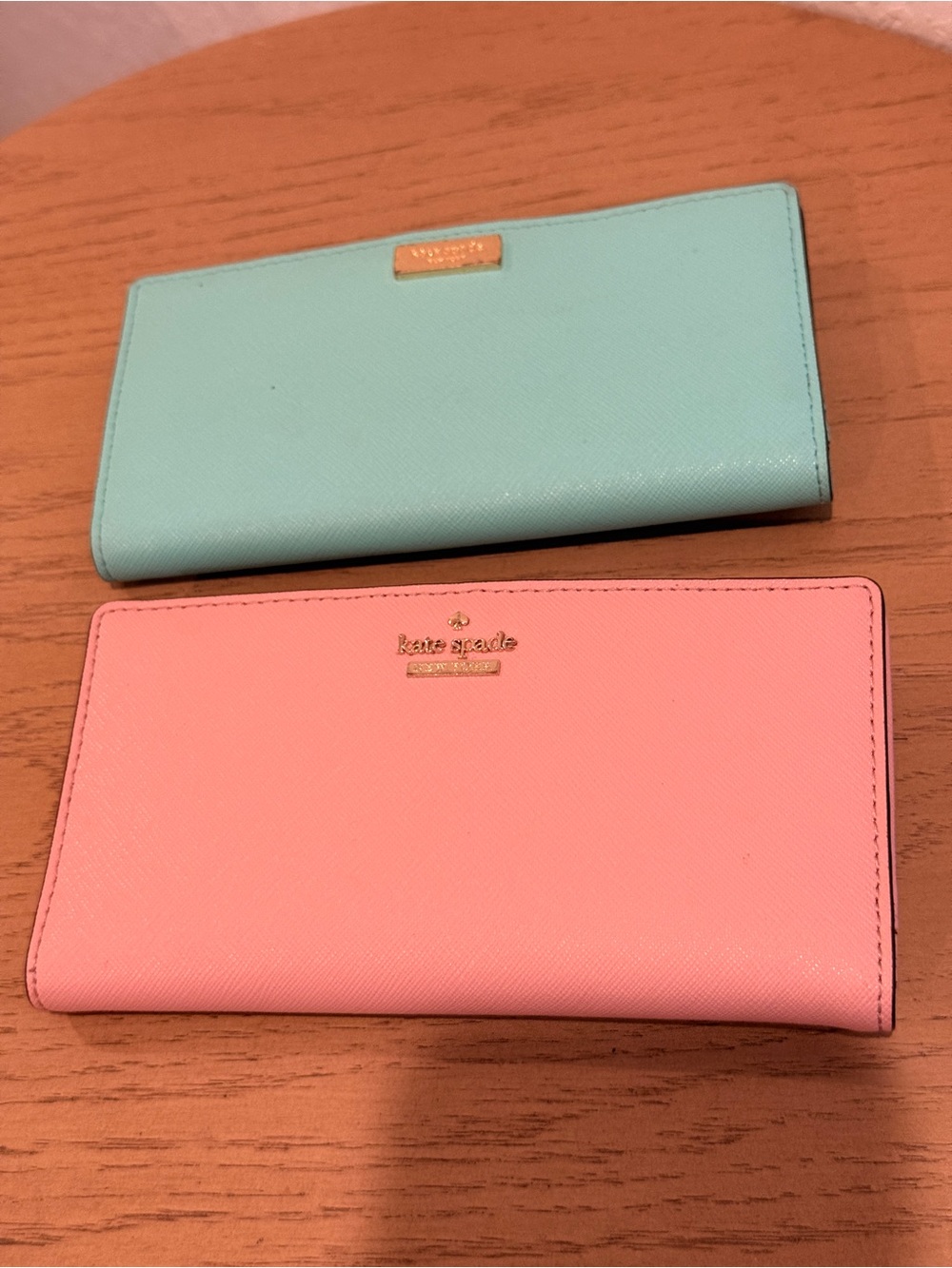 kate spade BUNDLE pastel pink and mint saffiano leather wallets set